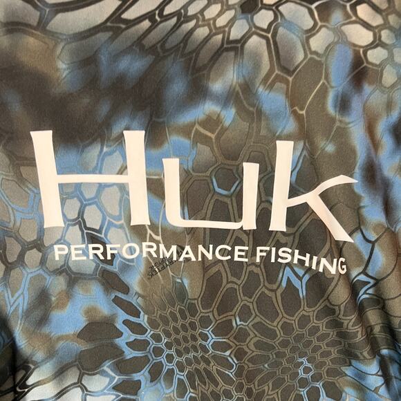 Huk Kryptek Neptune Blue Large Raglan Colorblock Performance Fishing Shirt - Picture 2 of 10